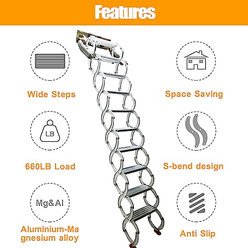9.8 ft Wall Mounted Telescopic Folding Attic Ladder with Adjustable Height O3163