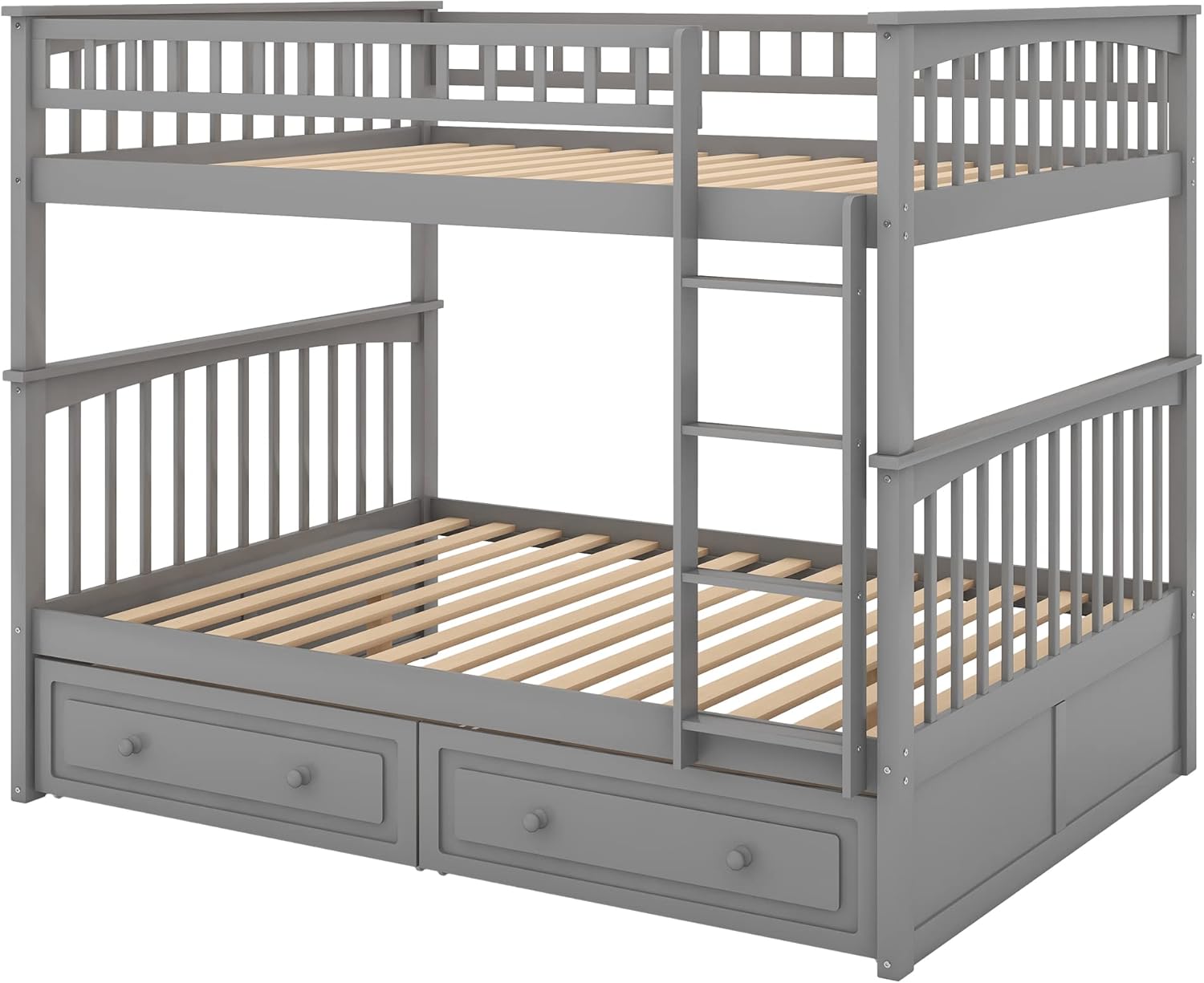 Gray Full Over Full Bunk Bed with Drawers Wood Bedframe O322