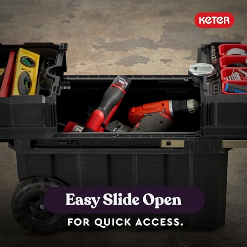 Black Resin Rolling Tool Box with Locking System and Removable Bins N8400