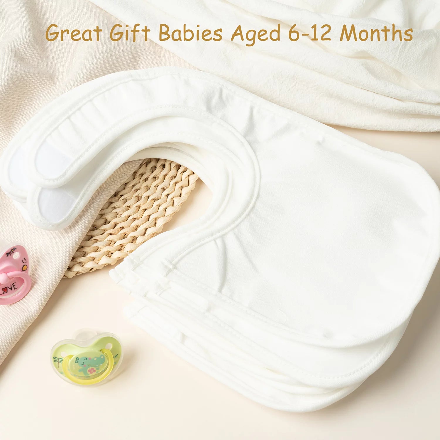 10 Pcs White Cotton Waterproof Baby Bibs J97331