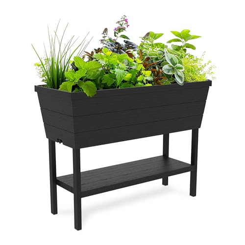 12.7 Gallon Dark Grey Raised Garden Bed Planter with Self Watering Gauge Z28978