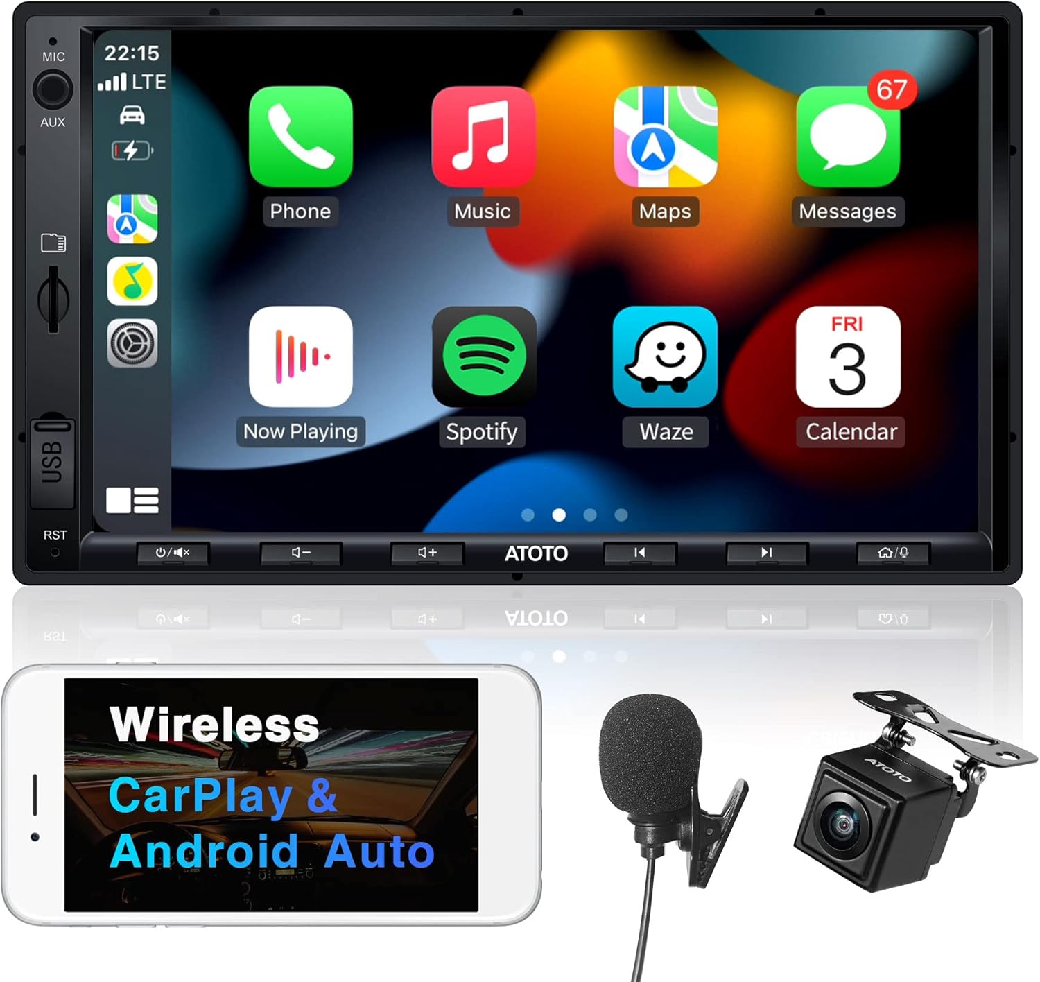 7 Inch Double-DIN Car Stereo with Wireless CarPlay and Wireless Android Auto R434720