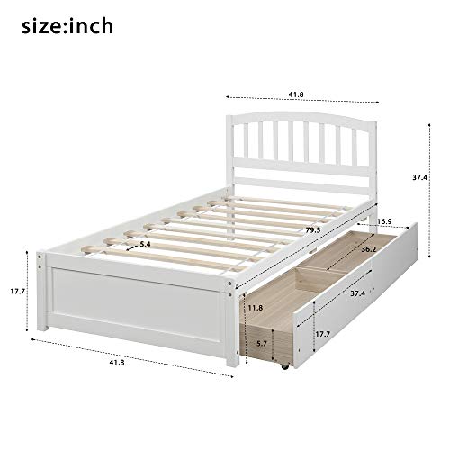 Twin Size Solid Wood Platform Bed with 2 Storage Drawers G506048