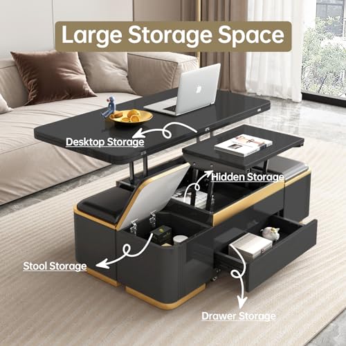 Black Lift Top Coffee Table with 4 Stools U19675