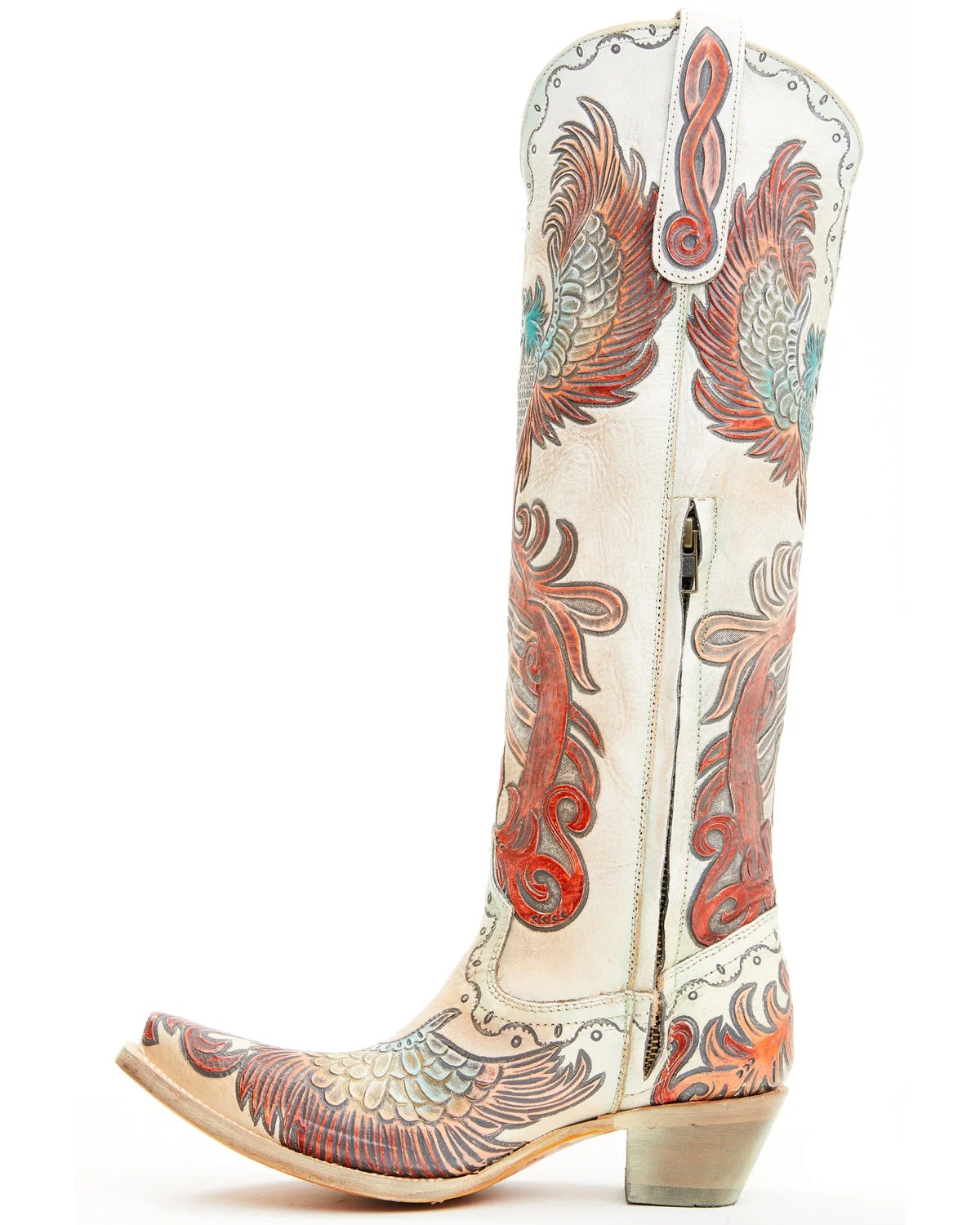 White Hand Tooled And Painted Tall Western Boot Snip Toe U495523