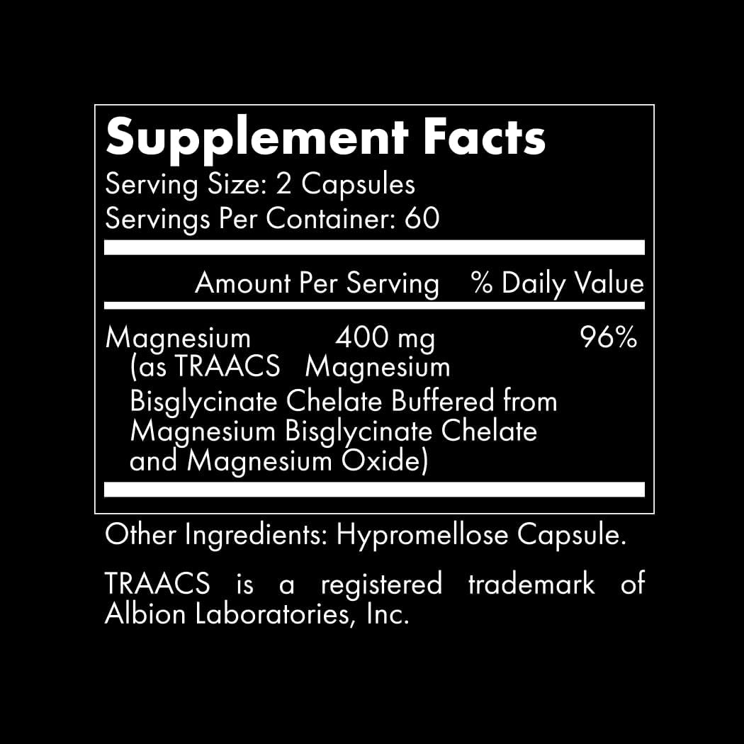 Magnesium Glycinate 400mg Chelated Magnesium Glycinate 120 Capsules 60 Servings K748