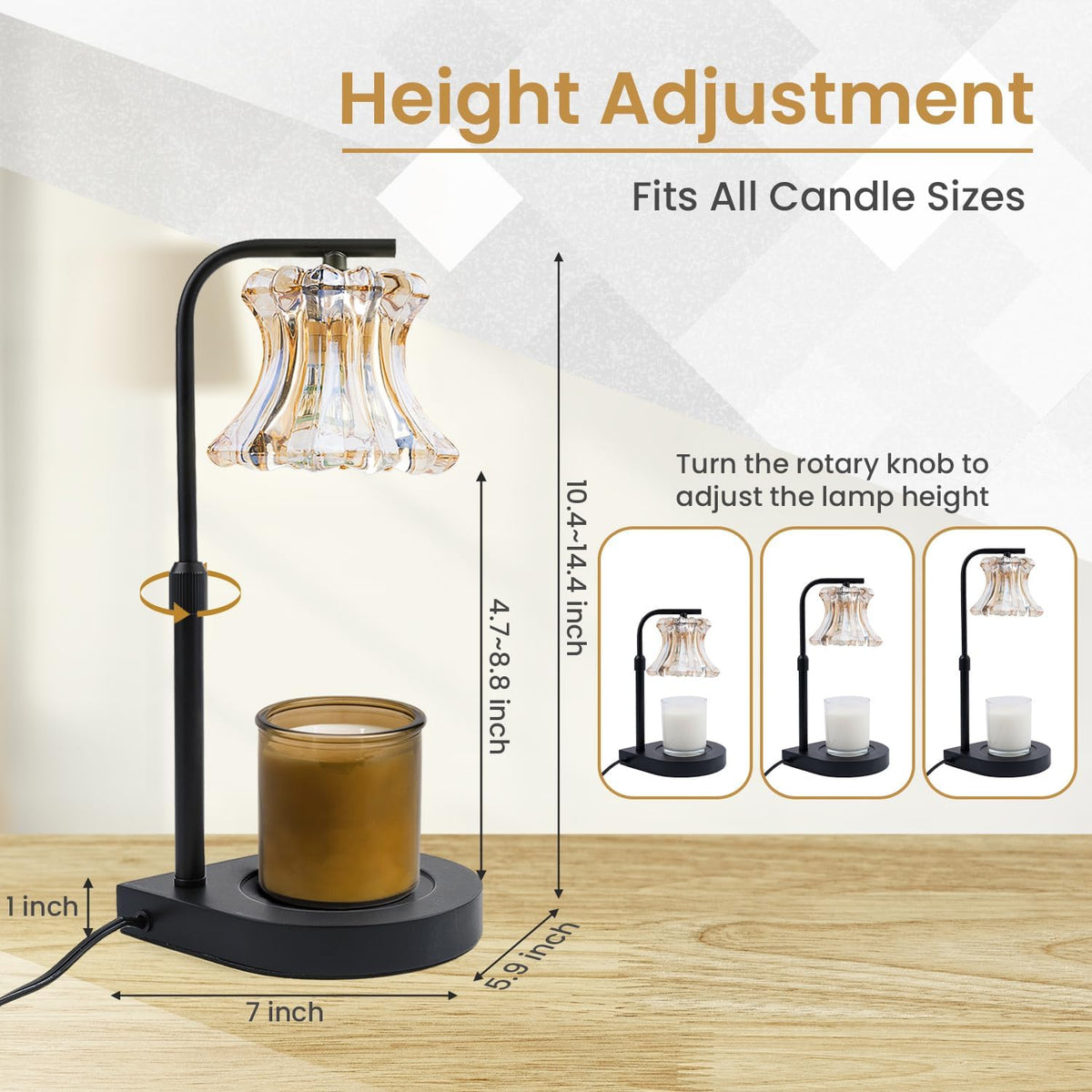 Candle Warmer Lamp with Dimmer and Timer, Adjustable Height, 2 Bulbs, Black G8979
