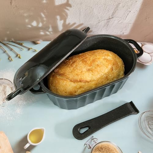 Black Enameled Cast Iron Bread Pan with Lid 4 Qt L2660