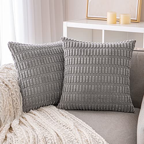 Pack of 2 Blue Corduroy Decorative Throw Pillow Covers 12x20 Inch J633126