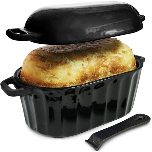 Black Enameled Cast Iron Bread Pan with Lid 4 Qt L2660