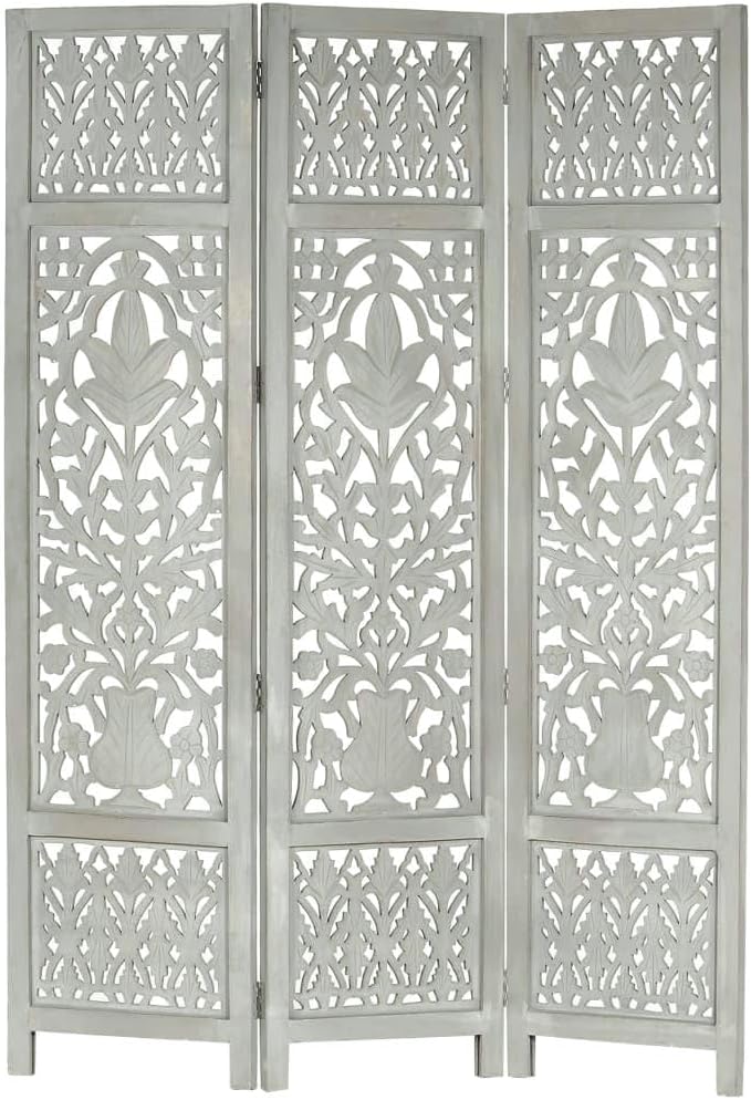 Gray 3-Panel Solid Wood Room Divider G72712