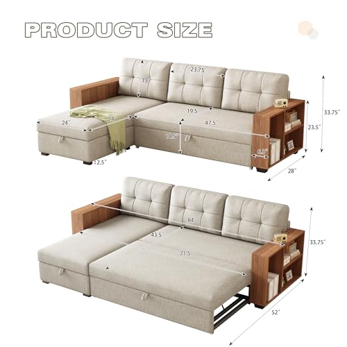 Dark Grey L-Shape Convertible Sleeper Sofa with Pull Out Bed and Storage Recliner C505