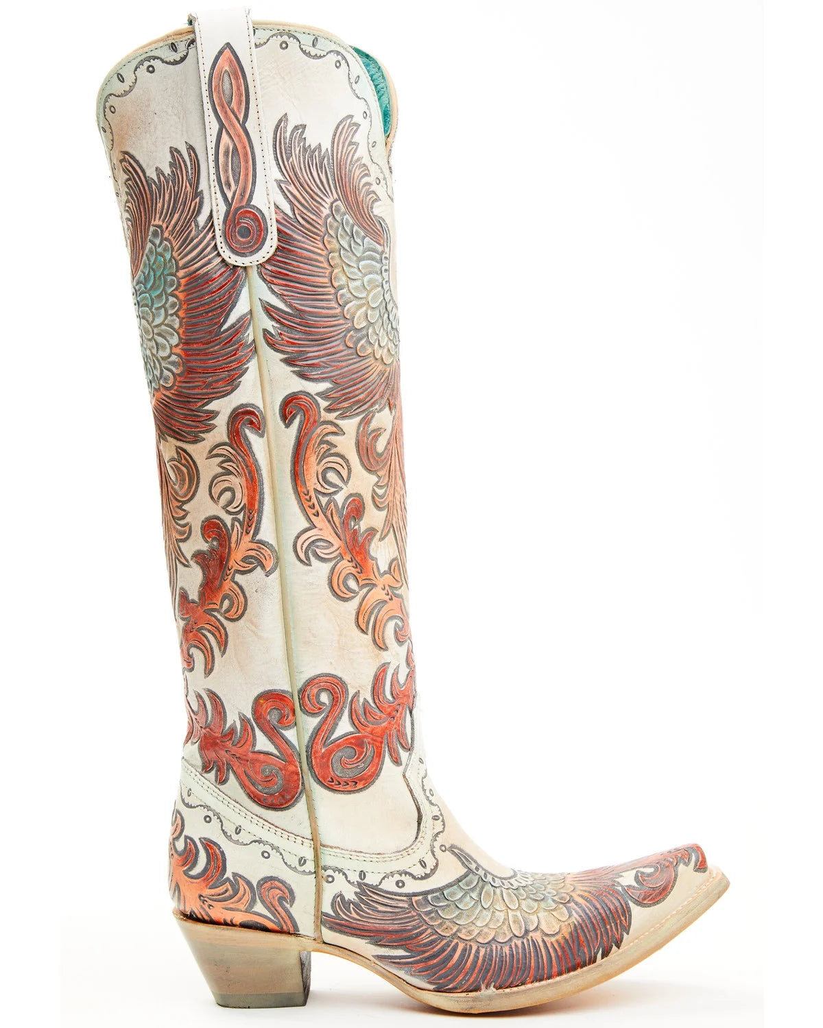 White Hand Tooled And Painted Tall Western Boot Snip Toe U495523