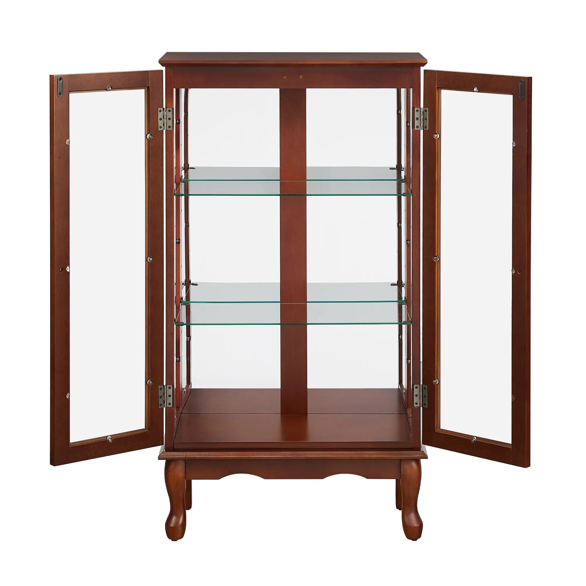 Walnut 3 Shelf Tempered Glass Curio Cabinet M660