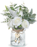 Artificial Flowers with Vase, Silk Hydrangea Flower Bouquet, Faux Flower Arrangement (White) Q44750
