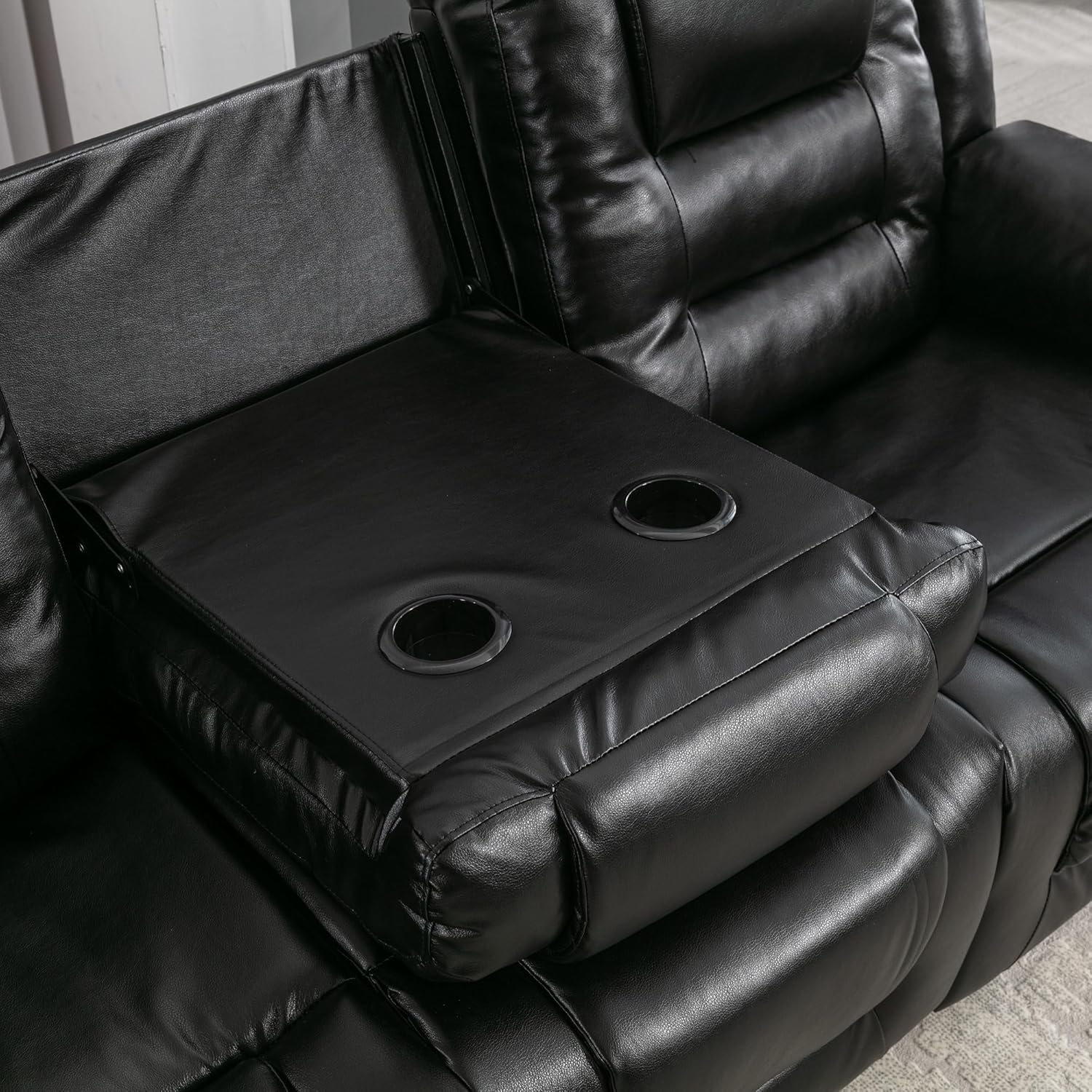 3 Seater Manual Reclining Leather Sofa with Center Console N35640