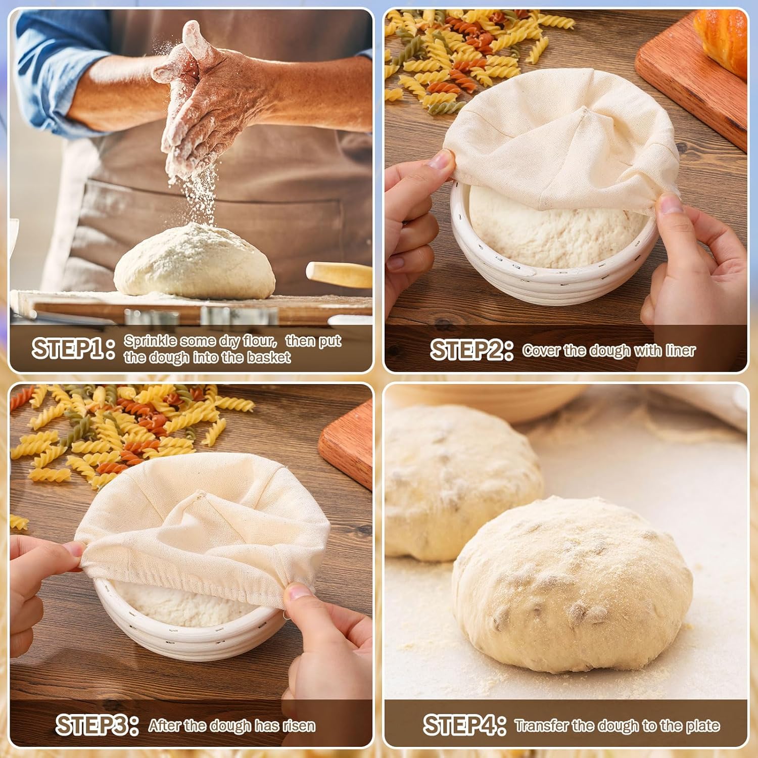 20 Pcs Bread Proofing Basket Set with Linen Liner E678