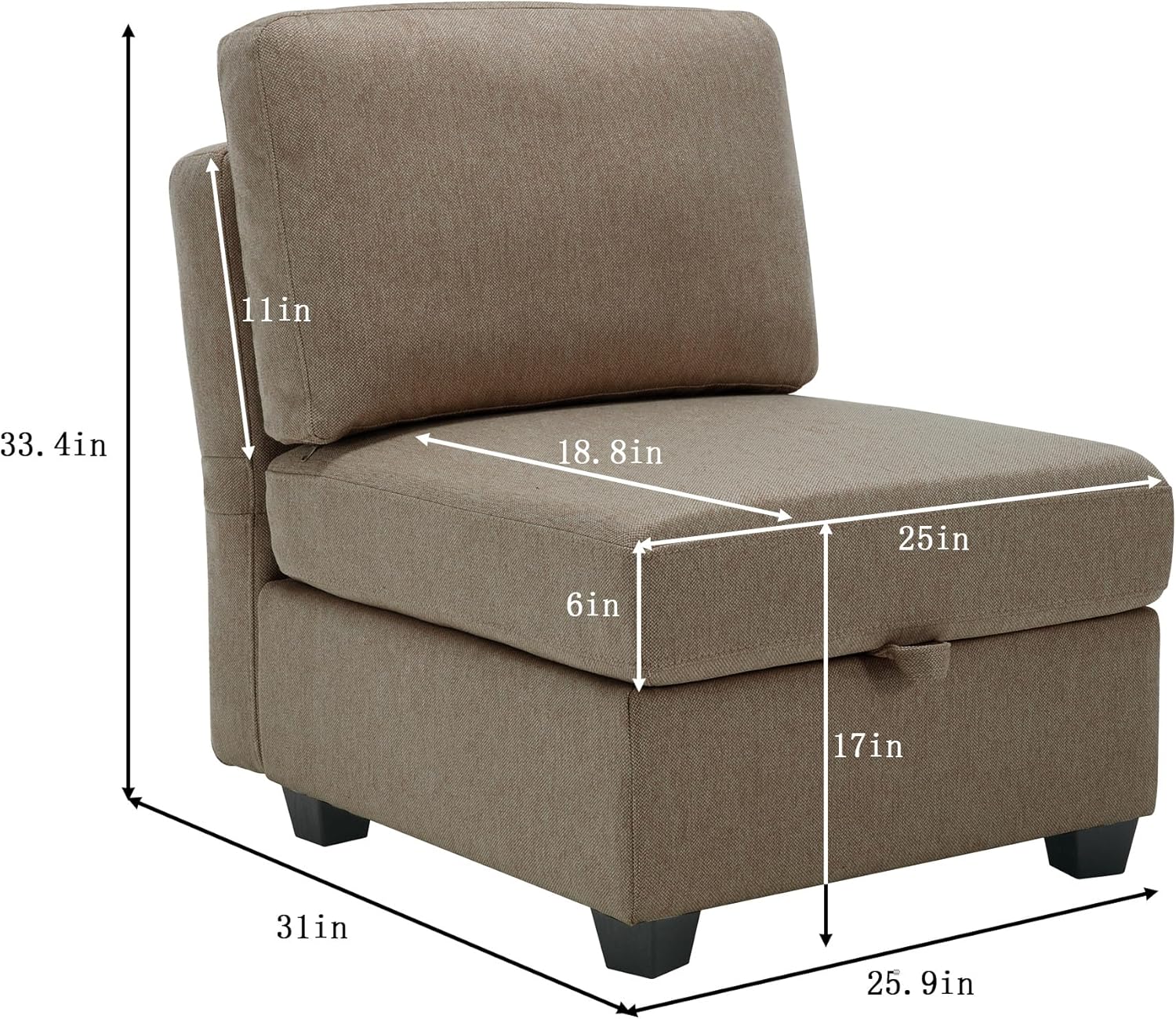 Brown Reversible Modular Sectional Sofa with Chaise and Storage N376