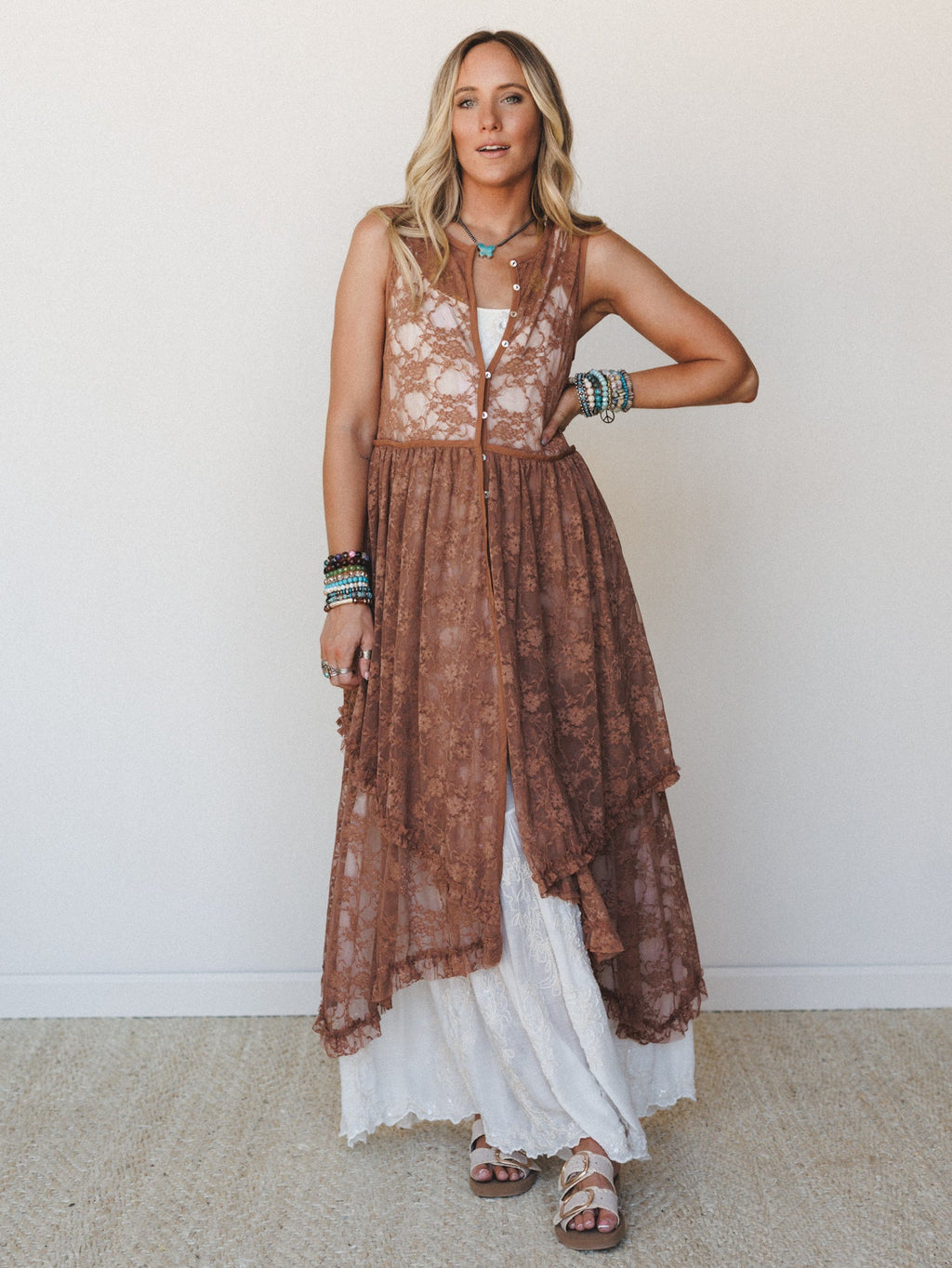 Sienna Lace Dress - Mocha Mousse