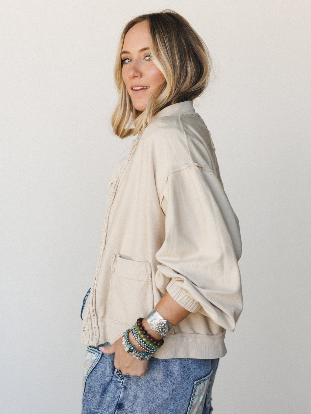 Daytime Cool Button Down Sweater - Beige