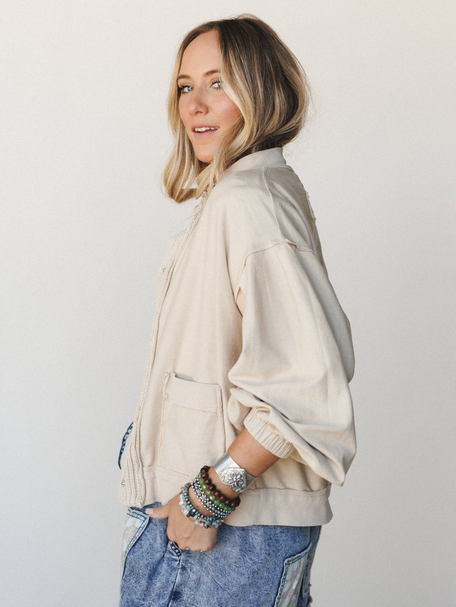 Daytime Cool Button Down Sweater - Beige