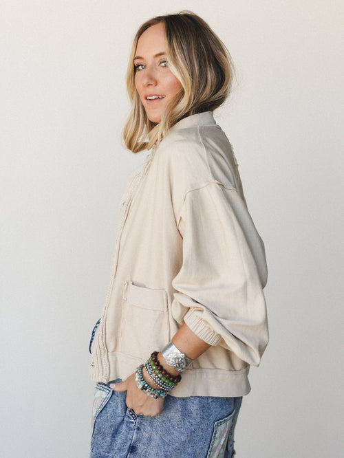 Daytime Cool Button Down Sweater - Beige