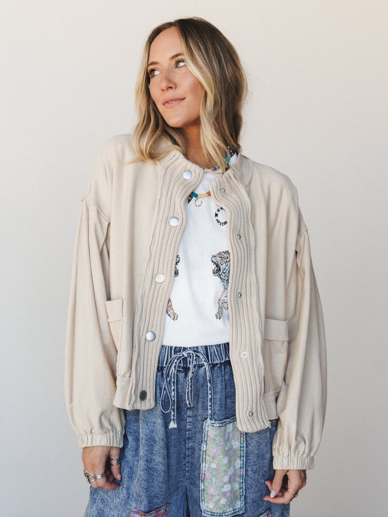 Daytime Cool Button Down Sweater - Beige