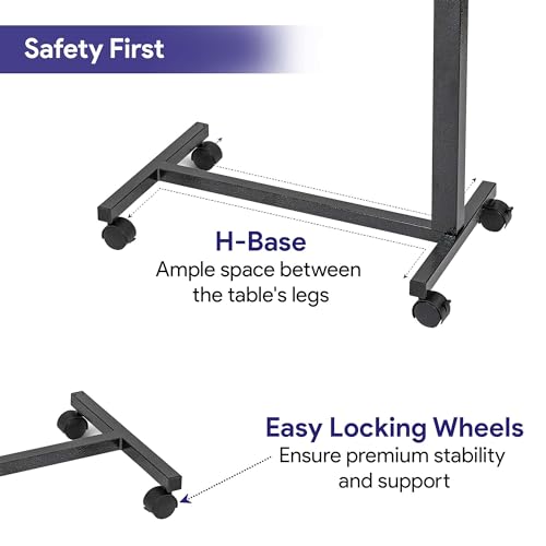 Overbed Table with Wheels Adjustable Height Wood Top E8213
