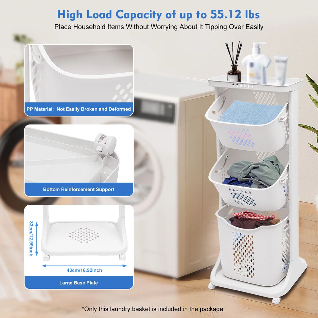 3-Tier Laundry Hamper Sorter Rolling Cart L5464