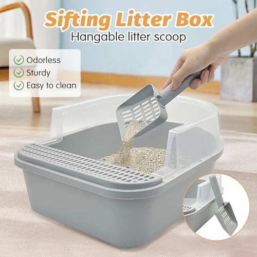 Large Sifting Cat Litter Box with High Sides and Scoop (Grey) U331165