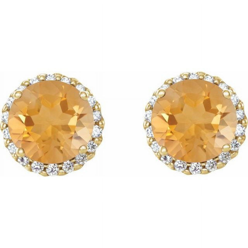 14K Yellow 6 mm Natural Citrine & 1/8 CTW Natural Diamond Earrings X618