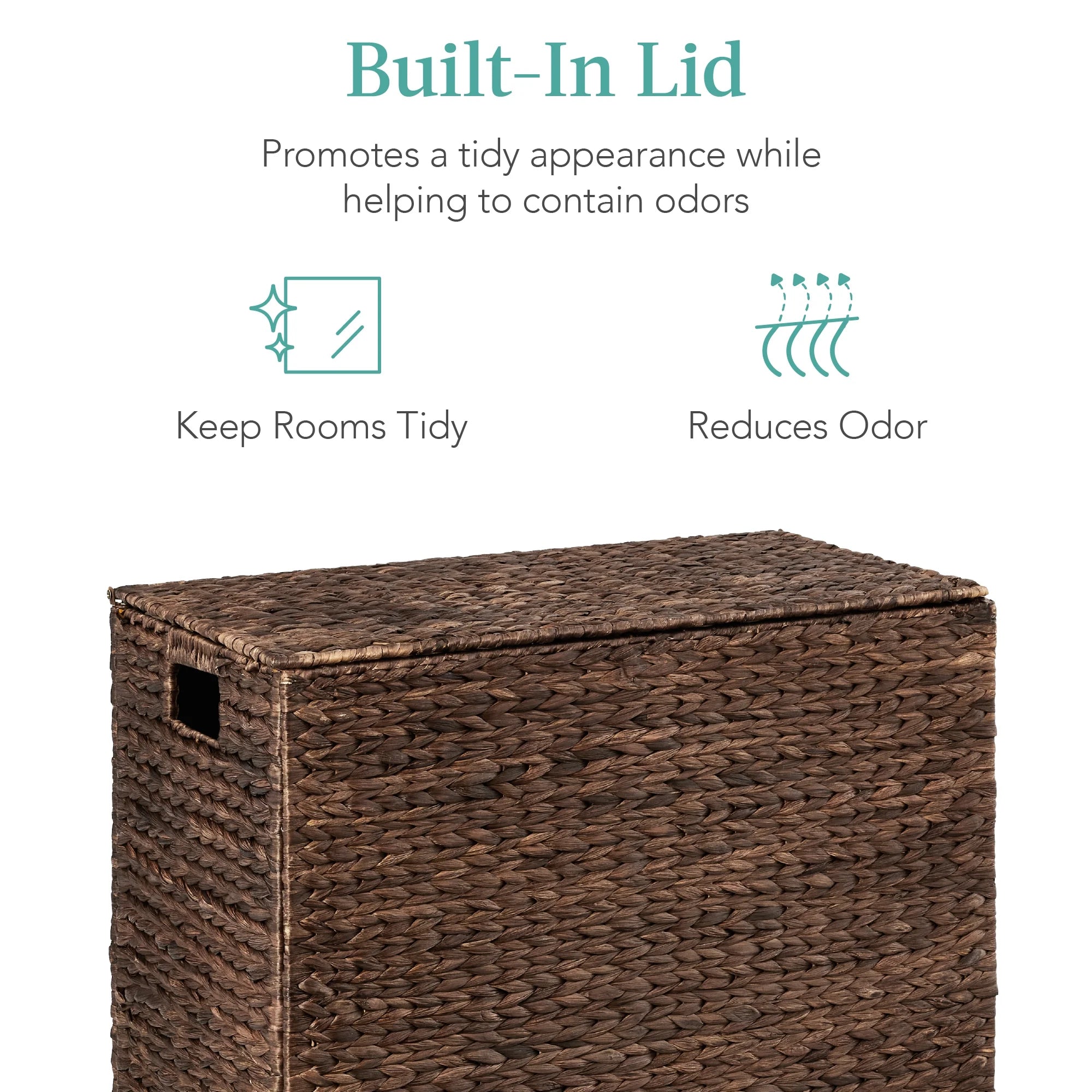 Large Natural Water Hyacinth Double Laundry Hamper Basket with 2 Liner Bags C36935