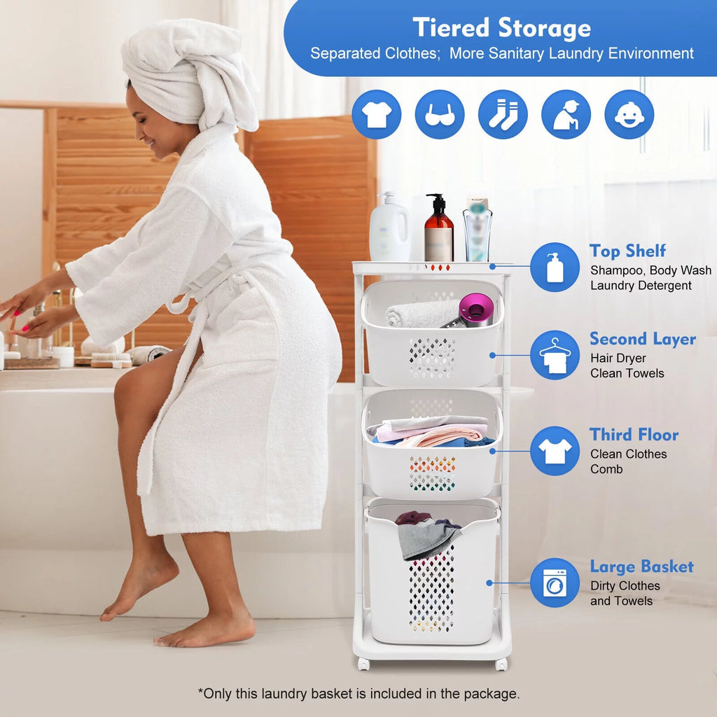 3-Tier Laundry Hamper Sorter Rolling Cart L5464