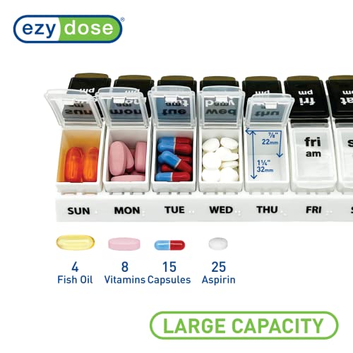 Weekly 7-Day AM/PM Pill Case, Black and Clear Lids C41231