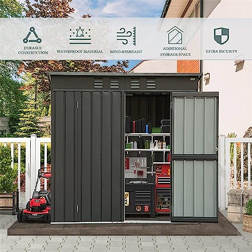 White 6x4FT Metal Storage Shed with Pent Roof U81686