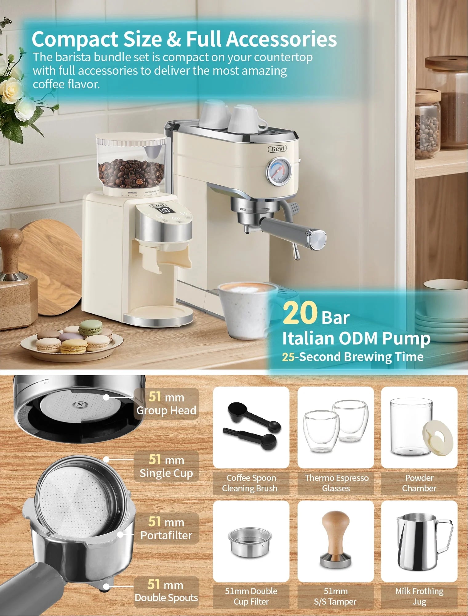 20 Bar Espresso Machine with Burr Coffee Grinder M7748