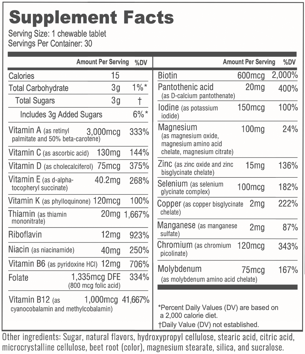 Duodenal Switch Vitamin Pack - Chewables 3-Month Supply, Mixed Berry Chewable - Iron Free, Piña Colada Calcium Citrate Soft Chews K801360