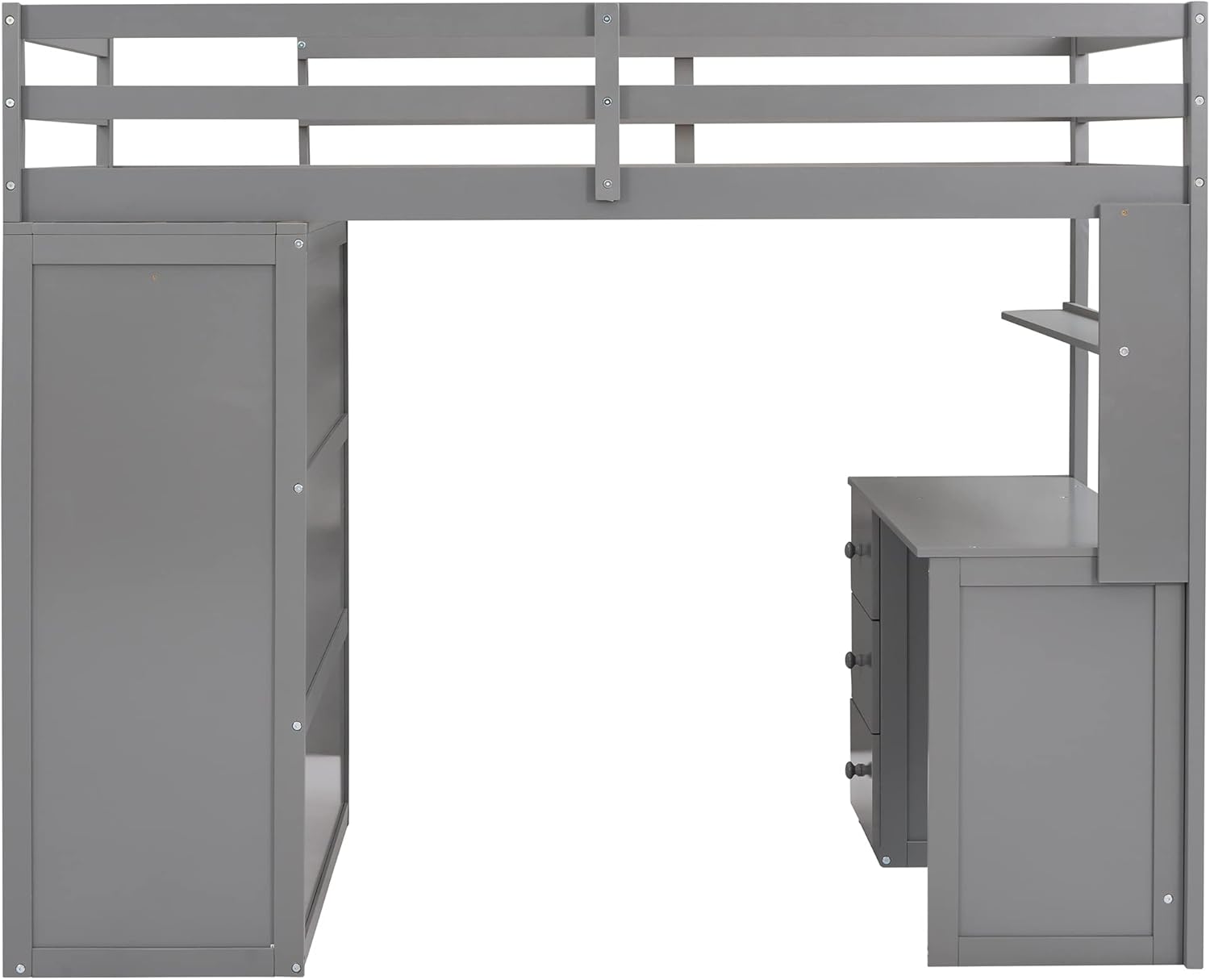 Gray Twin Loft Bed with Desk, 3 Drawers, and Wardrobe I899