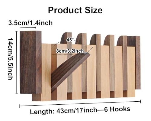 Wood Coat Rack Wall Mount with 6 Flip-Down Magnetic Hooks T319089