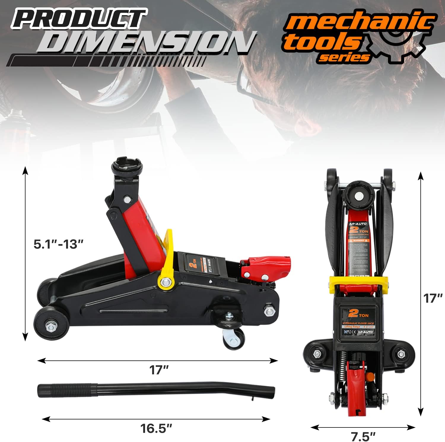 2 Ton (4000 lb) Capacity Steel Hydraulic Floor Jack with 2 Jack Stands, Set of 3 Q5739