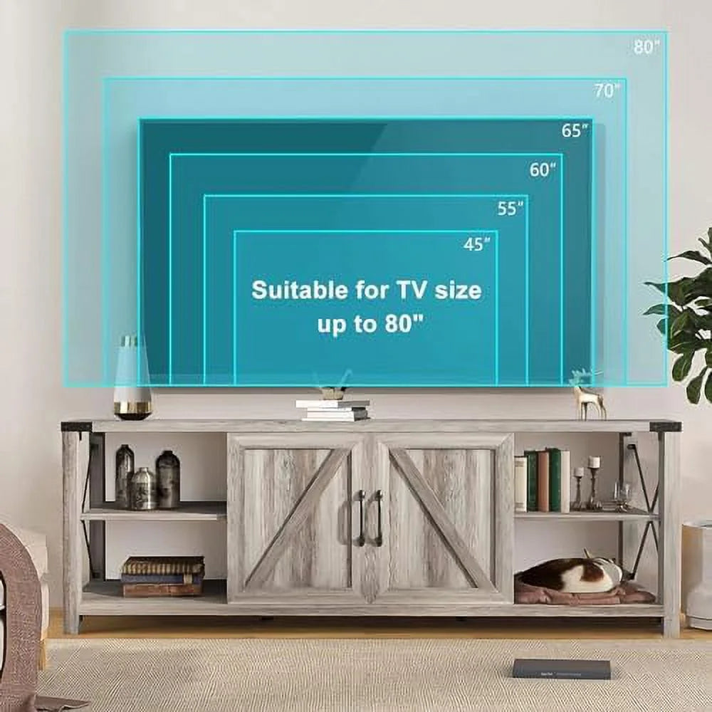 Farmhouse TV Stand Wooden Entertainment Center Console Table with 2 Drawers and 4 Compartment Television Stands with Adjustable Shelves M8600