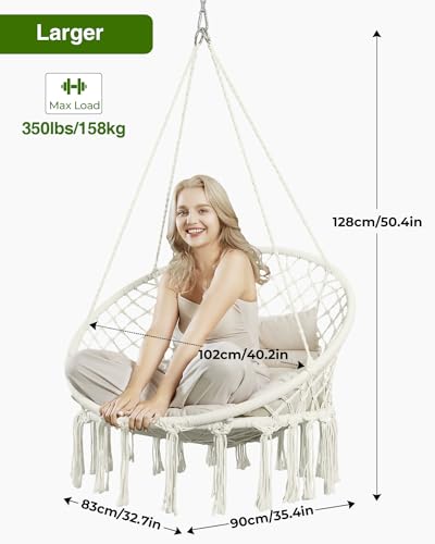 Grey Cotton Rope Macrame Swing Hanging Chair with Cushion V158
