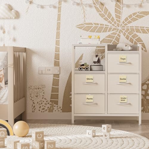 5 Drawer Black Fabric Dresser with Metal Frame I253295
