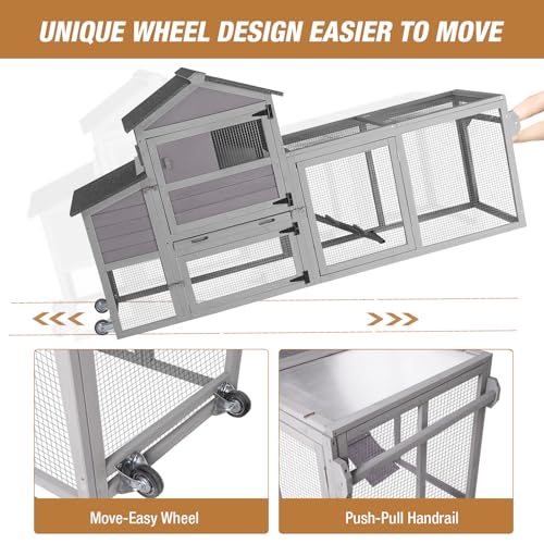 Grey Chicken Coop with Wheels and UV-Resistant Roof L45193