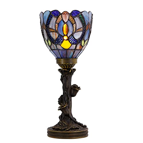 Mini Stained Glass Table Lamp Red Rose Bronze Resin Base X6870