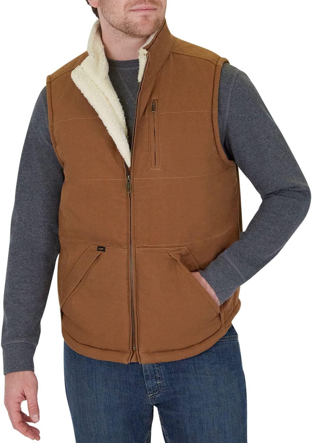 Canvas Work Vest with Pockets Sleeveless Jacket I36197