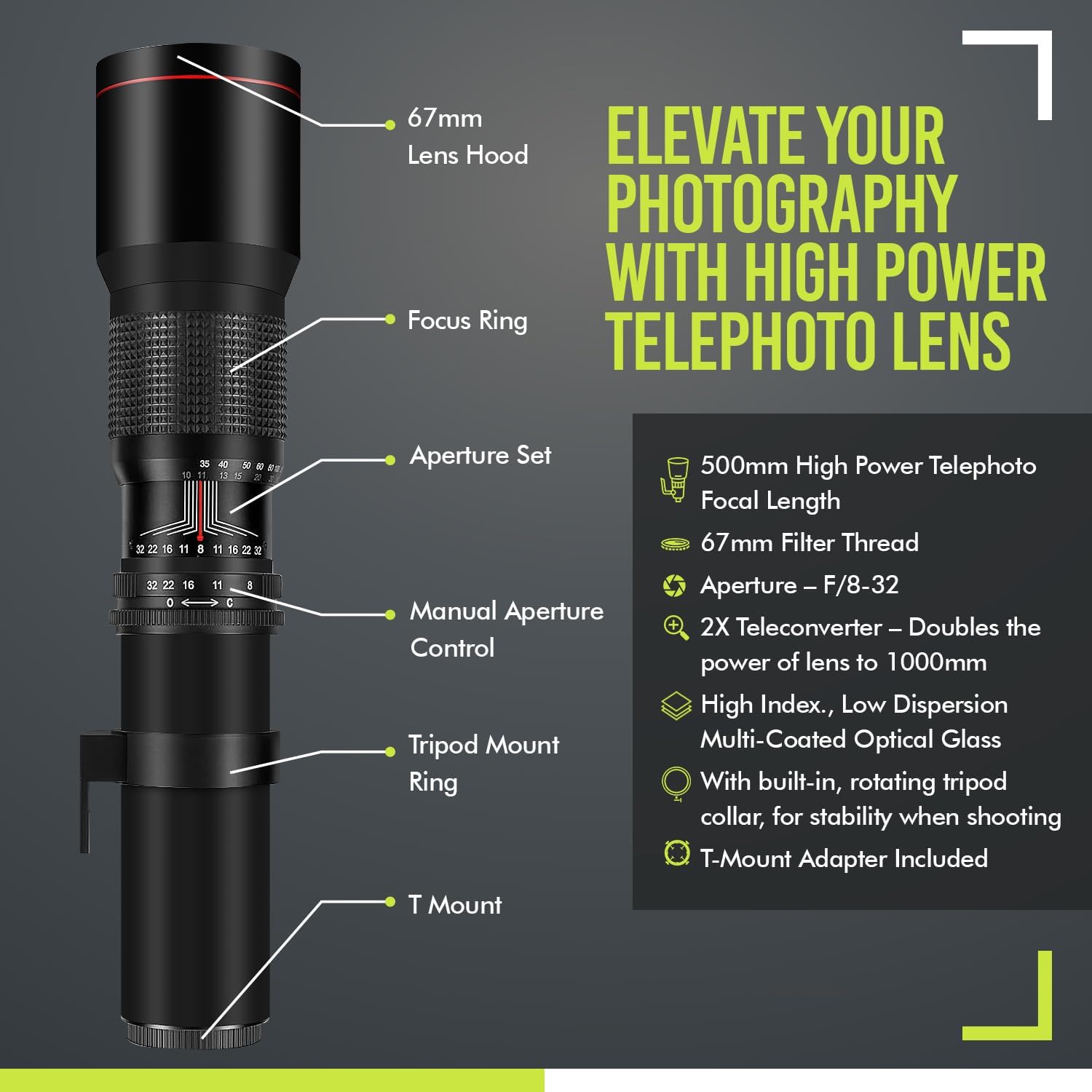 500mm/1000mm f/8 Manual Telephoto Lens Y375