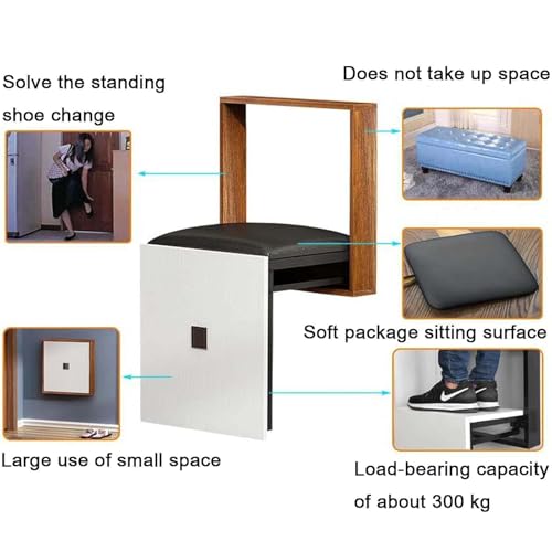 Wall-Mounted Folding Chair, Solid Wood Shoe Stool, Brown G234372