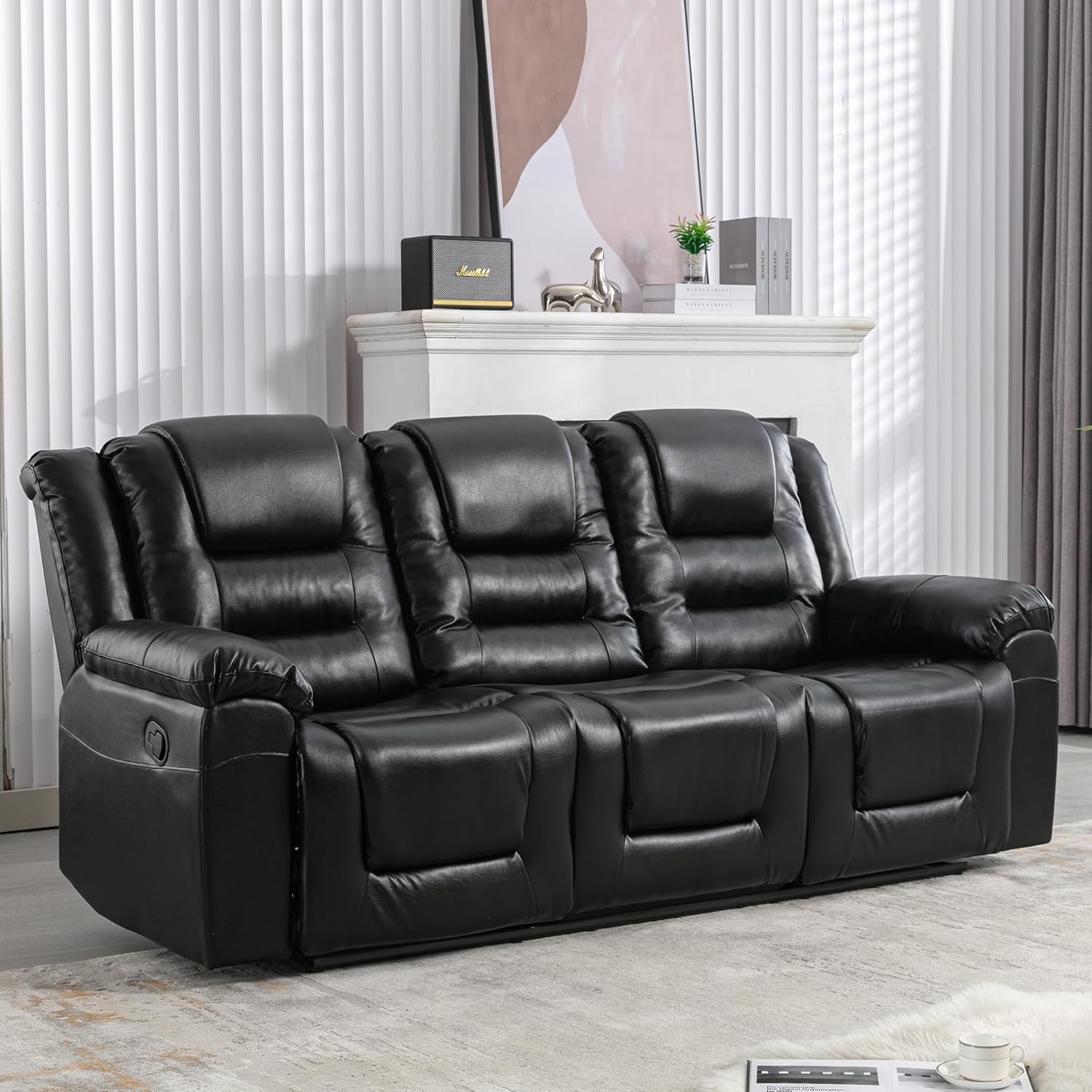 3 Seater Manual Reclining Leather Sofa with Center Console N35640