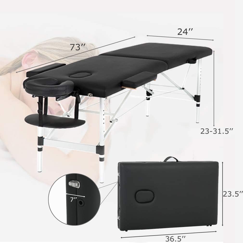 Black 73 Inch Portable Aluminium Massage Table with Armrest P105713